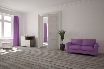 White room with sofa. Scandinavian interior design