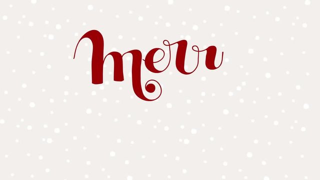 Merry Christmas lettering with snowing in the background