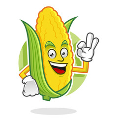 Delicious Corn mascot, Corn character, Corn cartoon