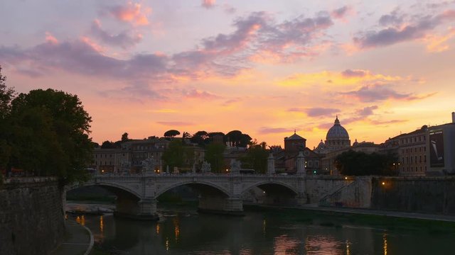 rome sunset sky vatican river vittorio emanuele bridge panorama 4k italy 
