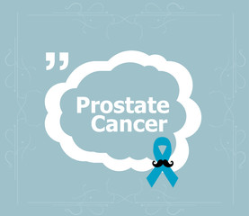 Prostate cancer ribbon awareness on blue background. Light blue ribbon with mustache. Graves Disease