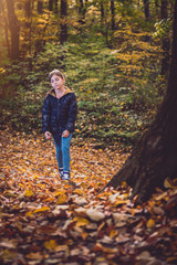 Girl hiking in forest