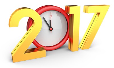 happy new year 2017 text with clock