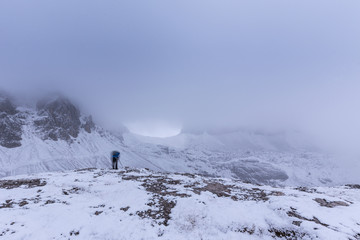 Snowy day, overcast skies on the Drei Zinnen Lavaredo