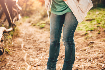 Woman on forest trail