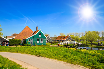Traditional dutch landscape in Zaanse Schans, Netherlands, Europe
