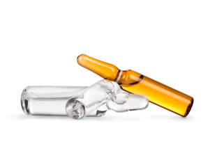 Medical ampoules for injection on white background