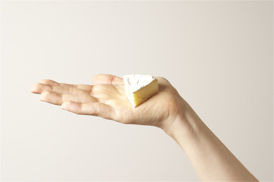 A Hand Holding Camembert Cheese - Artistic Light