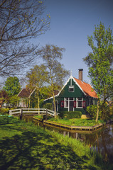Fototapeta na wymiar Traditional dutch landscape in Zaanse Schans, Netherlands, Europe