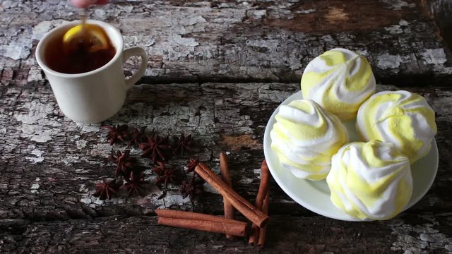 marshmallows on a stylish wooden background