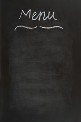 "Menu"  written with chalk on black board