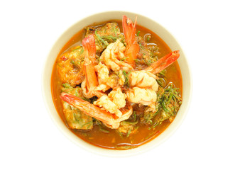 Kang som cha-om khai, Thai food, hot and sour curry with shrimps
