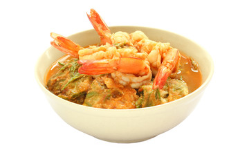 Kang som cha-om khai, Thai food, hot and sour curry with shrimps