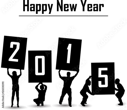 &quot;happy new year 2015 background with people silhouette&quot; Imagens e fotos