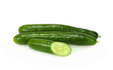 Healthy food. The green cucumbers isolated on white background