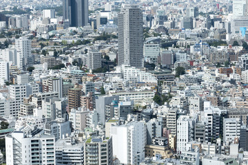 東京都市風景　昼　俯瞰　渋谷の住宅地域　タワーマンション　低層マンション混在地域