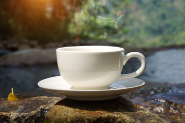 Refreshments and coffee on the rocks at the waterfalls.