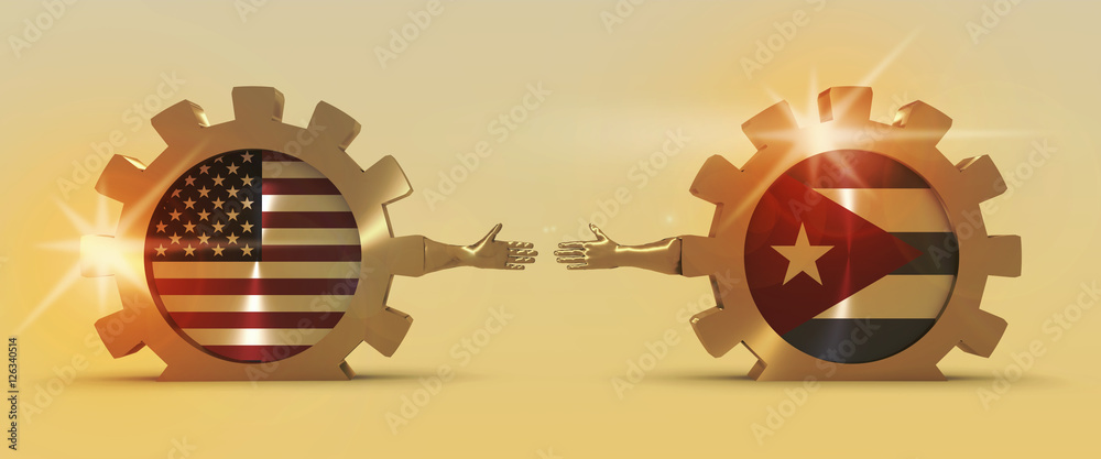 Wall mural web banner, header layout template. politic and economic relationship between usa and cuba. national