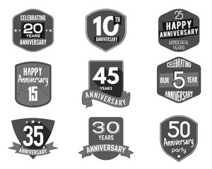 Obraz premium Anniversary badge set. Illustration of signs and emblems. Flat logo designs in retro styles. Easy to edit use your number, texts. stamp vector isolated