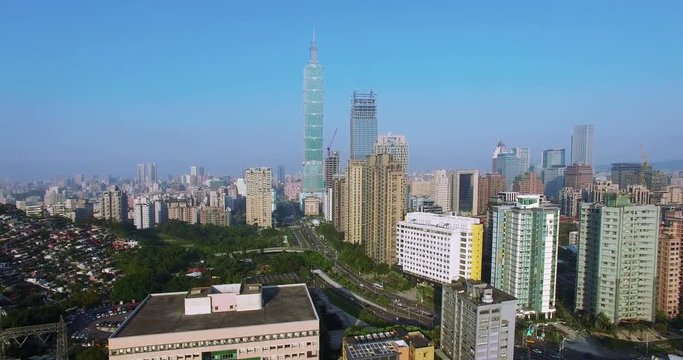 4k Aerial shot of City of Taipei, Taiwan