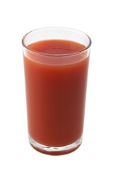 glass of tomato juice isolated on white background with clipping path
