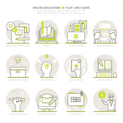 Infographics Icons Elements about Online Education. Flat Thin Line Icons Set Pictogram for Website and Mobile Application Graphics.