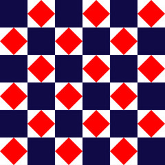 Blue red and white geometric square tiles simple seamless pattern, vector