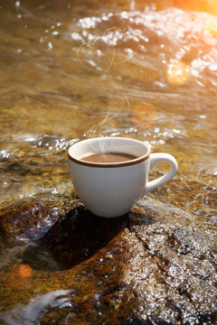 Refreshments and coffee on the rocks at the waterfalls.