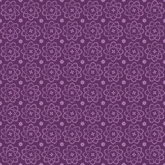 Violet seamless atomic flower vector pattern with little stars