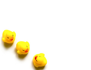 Yellow toy rubber duck mouth, red - Stuffed duck white backgroun