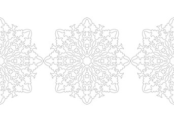 Black and white snowflake for coloring book. Christmas festive pattern.