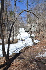 Frozen waterfall in the forest