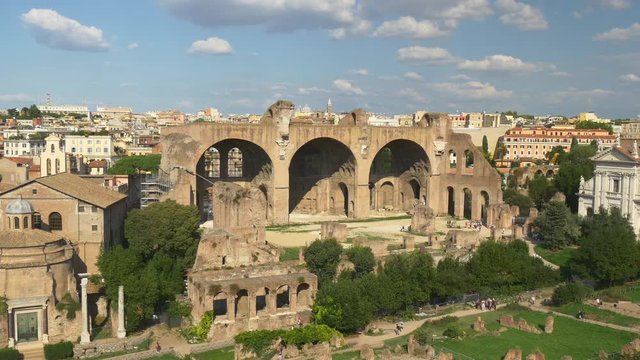 day time rome roman forum basilica of maxentius panorama 4k italy
