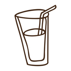 glass with drink with straw icon over white background. draw design. vector illustration