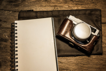vintage camera and notebook