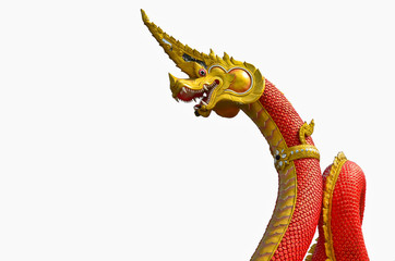 Naga statue with red colors.The temple in Thailand.