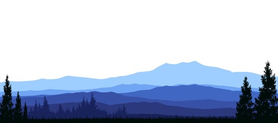 pine tree silhouette with mountain background
