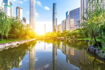 modern office buildings near river in midtown of guangzhou