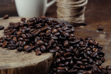 Coffee Bean on wood background with filter effect retro vintage