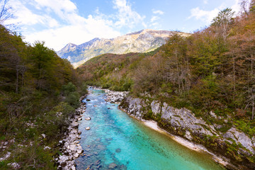 Fototapeta na wymiar View of Soca river in Slovenia