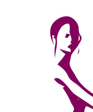 Pink silhouette of the upper body of a woman