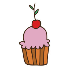 sweet cupcake with cherry icon over white background. vector illustration