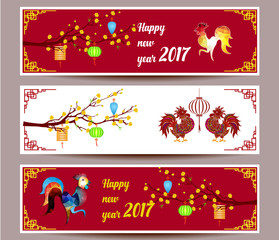 Three Horizontal  banners set for chinese new year of rooster