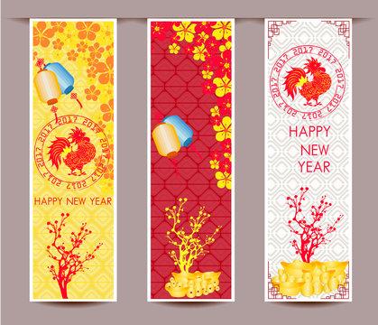 Three Vertical banners set for chinese new year of rooster