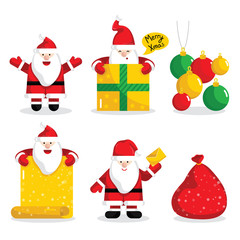 Christmas Santa Claus characters collection vector illustration. Merry Christmas and Happy New Year concept in flat design. Santa with giftbox and message in various poses. Xmas icon set.