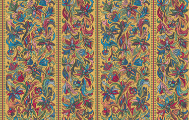 Striped seamless pattern. Floral wallpaper. Colorful ornamental border