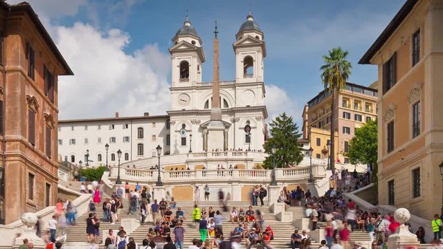 summer day rome famous spanish steps crowded panorama 4k time lapse italy
