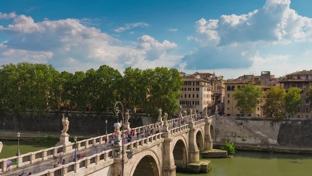 summer day rome famous castle of the holy angel bridge panorama 4k time lapse italy
