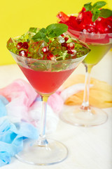 Delicious red and green jelly dessert 