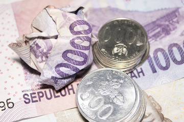 macro close up crumpled rupiah indonesia money